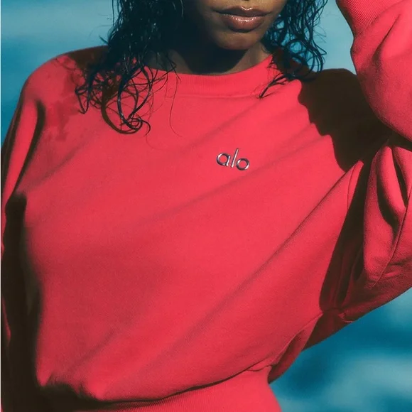 Alo Candy Red Accolade Cropped Sweatshirt - Picture 2 of 3
